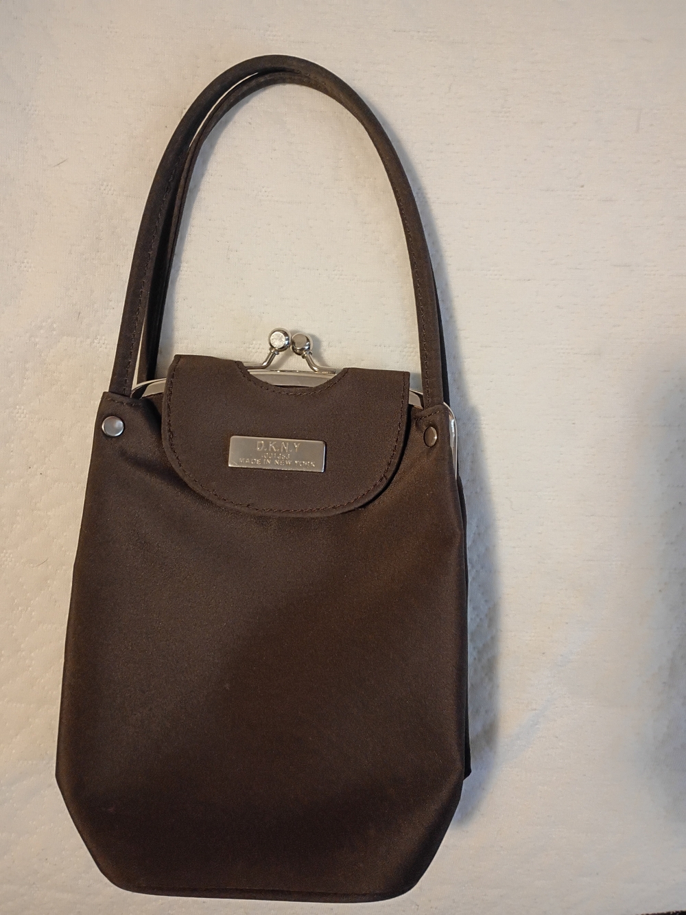 Vintage DKNY Brown Satin Kiss-Lock Top-Handle Bag
